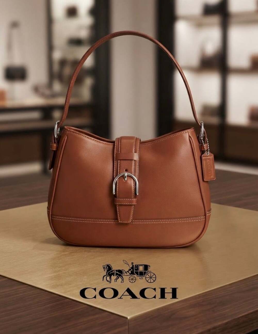 Coach Vintage Brown Leather Buckle Hobo Shoulder Bag 7583